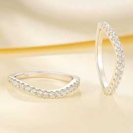 SHELOVES Curved Wedding Band Stacking 925 Sterling Silver Eternity Rings for Women Cz Wishbone Sz R