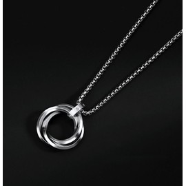 LinnWell Triple Ring Necklace Titanium Steel Necklace Three Interlocking Braided Circles Pendant Trendy and Popular Accessories Gifts for Women Men (Silver)