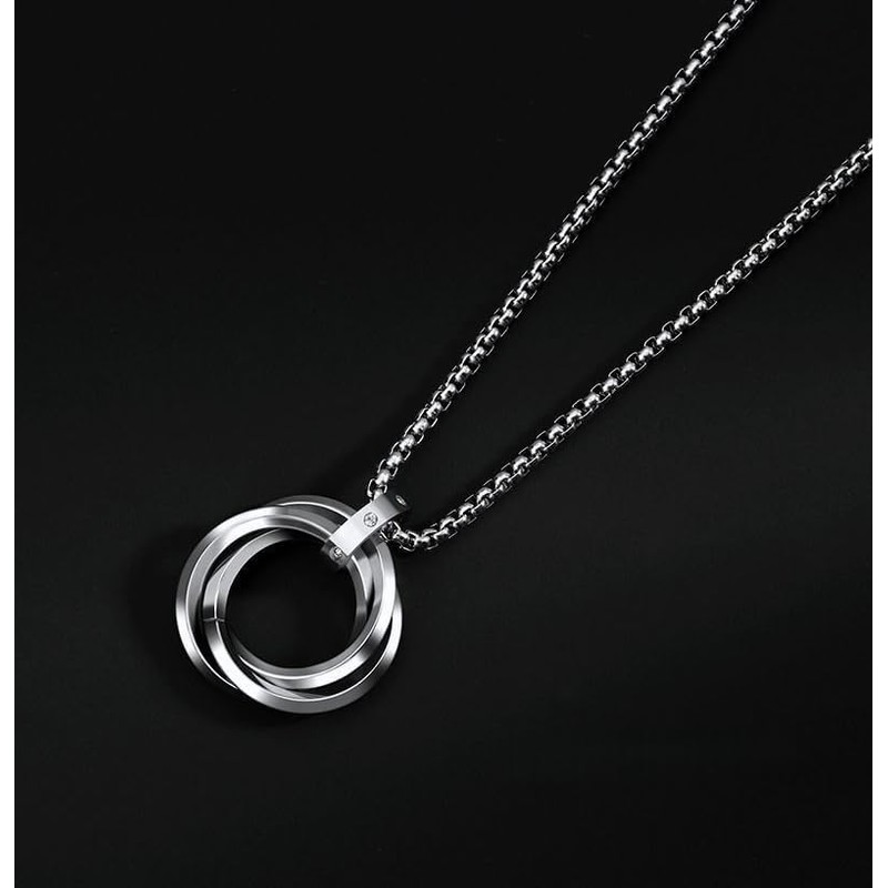 LinnWell Triple Ring Necklace Titanium Steel Necklace Three Interlocking Braided