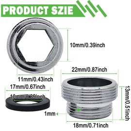 Faucet Adapter Aerator For Water Purifier,18mm Male x 1mm To 22mm Male Connector,Faucet Adapter Brass Fitting,Tap Connector Aerator For Bathroom Kitchen(Silver,2pcs)