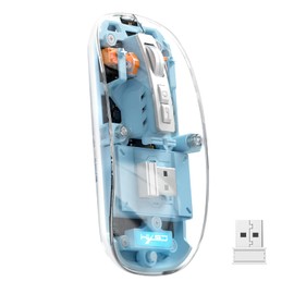 UrChoiceLtd T900 Kabellose Bluetooth-Maus, Multi-Device Slim Cordless Mouse (Dual-Mode: BT 5.1/5.2+2.4G), 400mAh Akku 2400 DPI Transparent Optische USB-Mäuse für Notebook, PC, Mac, Laptop (Blau)