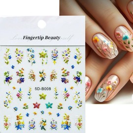 5D Flower Nail Stickers for Nail Art, Spring Flower Nail Art Stickers Decals 4PCS Yellow Flowers Plant Floral ‌Lily Summer Nails Design Adhesive Decals Manicure Supply for Women Nail Art Decorations