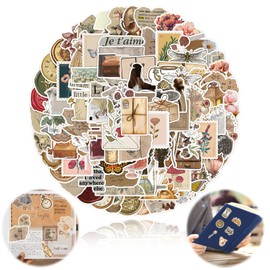 100 Vintage Stickers, Vintage Scrapbooking Stickers Pack,Waterproof Vinyl Stickers,or Laptops,Stainless Steel Cup,Suitcases,Stickers for Boys,Girls,Adults
