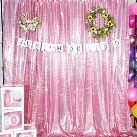 Poise3EHome 6Ft x 6Ft Fuchsia Pink Sequin Backdrop, Glitter Thick Satin Sequin Background Drapes, Sequence Backdrop for Wedding Party Holiday Festival Decor