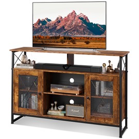 WLIVE TV Stand for 55 Inch TV, 32" Tall Farmhouse Entertainment Center with Storage Cabinets, TV Console with Adjustable Shelf for Living Room, Bedroom, Rustic Brown