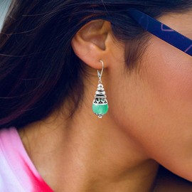 XKBYL 10mm Natural Green Dongling Jade Stone Bead Drop Earrings,Retro Silver Real Genuine Crystal Quartz Gemstone Boho Bohemian Dangle Earrings Jewelry Gift for Women (A05_Dongling Jade)