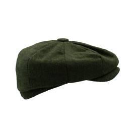 WALKER AND HAWKES - Men's Brown Grey Classic Baker Boy Style 8-Panel Tommy Baker Cap - Green Herringbone - S (57cm)