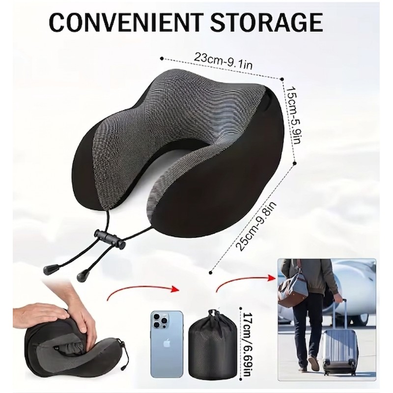 Memory Foam Hooded U-Shaped Travel Pillow – Detachable Cover for