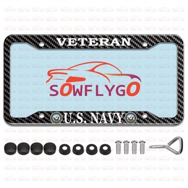 1PC for US Navy Carbon Fiber License Plate Frames,4 Holes Aluminum License Plate Covers for Department of The Navy, Car License Plate Holder Slim Design with Gasket Cover