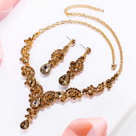 EVER FAITH Rhinestone Crystal Wedding Flowers Wave Teardrop Necklace Earrings Set, Crystal, Rhinestone