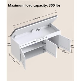Akxomel Shoe Bench with Lift-Top Storage, 3 Barn Doors Entryway Bench with Cushion, 300lbs Capacity, Farmhouse Hidden Shoe Cabinet Bench, Adjustable Shelf, End of Bed, for Bedroom, Living Room, White