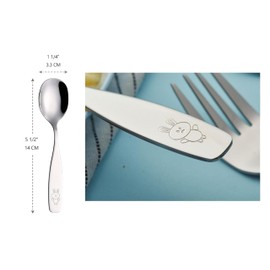 Exzact 6pcs Kids Spoons Children's Cutlery Stainless Steel - Dishwasher Safe - 6 x Dinner Spoons - Bunny Engraved - 24 Months+