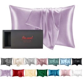 100% Mulberry Silk Pillowcase for Hair and Skin Made in USA, Pure 22 Momme Silk, Acne Pillowcase with Zipper, Pure Silk, Hypoallergenic, Cooling, Anti Wrinkle, 1 Pc 20"x26" (Standard, Purple)