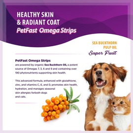 Petfast Omega Strips for Dogs and Cats, Beef Flavor, Skin Health, Sea Buckthorn Oil, 30 Dissolving Strips, Promotes Skin Health, Supports Seasonal Skin Allergies, Immune System Support