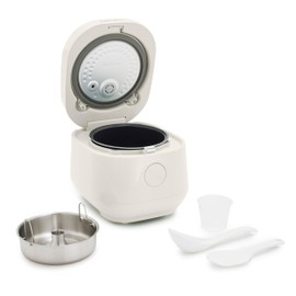 GreenPan Rice Cooker, 8 Cups Cooked (4 Uncooked), Low-Carb & Soup Mode,10 ONE-TOUCH Cooking Presets, PFAS-Free Ceramic Steamer Basket, Fuzzy Logic, Auto Keep Warm, Oats, 24HR Delay Timer, Cream