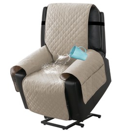 H.VERSAILTEX 100% Waterproof Recliner Chair Cover Recliner Cover Non-Slip Electric Power Lift Recliner Slipcovers Elderly Power Lift Recliner Cover with Side Pocket Large Recliner Covers, Pale Oak
