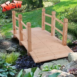 Aooppec DZECCNXES Stronger Garden Bridges for Outdoors 5ft, Anticorrosive Solid Wood Landscape Bridge Backyard, Courtyard Pond Walkway Decorative Arc with Double Railings - 500 Lbs (Natural Wood)