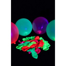UV FLOOR - 100 Neon Balloons - Special Black Light - 4 Bright Colours - Fluorescent - Latex - Diameter 23 cm