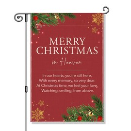Vgrti Merry Christmas in Heaven Garden Flag, Christmas Grave Decor Yard Banner, Xmas Funeral Memorial Sympathy Flag, Cemetery Christmas Gifts, Farmhouse Lawn Serene Outdoor Decor for Compassion Gifts