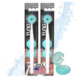 Peak Essentials - cepillo para polvo original TUNG, limpiador de lengua, eliminador de olores, lucha contra el mal aliento, menta fresca, sin BPA, fabricado en Estados Unidos, Verde, 2 Count w/Cap