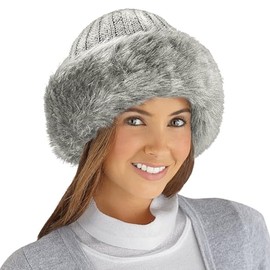 Collections Etc Faux Fur Trimmed Winter Fashion Hat Light Grey NO Size
