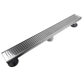 Neodrain 24-Inch Linear Shower Drain with Removable Quadrato Pattern Grate,Professional Polished 304 Stainless Steel Rectangle Shower Floor Drain Manufacturer,With Leveling Feet,Hair Strainer