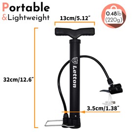 LETTON Portable Bike Floor Pump Bicycle Tire Air Pump Mini Floor Pump Automatically Reversible Presta & Schrader Valves 120PSI, Lightweight Universal Bike Tyre Pump with Multifunction Ball Needle