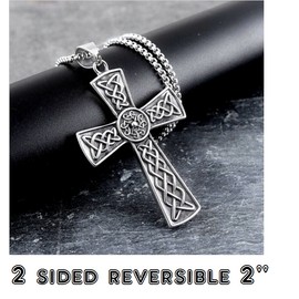 Fashion Jewelry Large IRISH CELTIC KNOT CROSS RELIGIOUS Pendant 24" 925 Sterling Silver Necklace