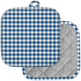 [Pack of 2] Pot Holders for Kitchen, Washable Heat Resistant Pot Holders, Hot Pads, Trivet for Cooking and Baking (Blue Gingham Tablecloth)