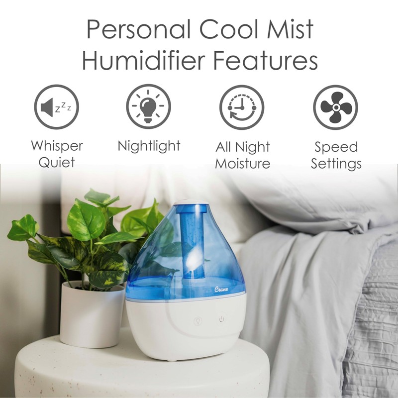 Crane Personal Ultrasonic Cool Mist Humidifier – 1.5 Liter, 8-Hour