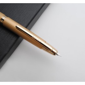 JINHAO 10 Press Fountain Pen, Retractable Metal Pen with Ink Converter (EF Nib 0.38mm, Striated Golden)