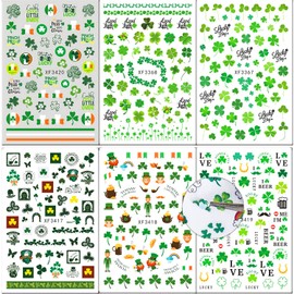 St. Patrick's Day Nail Art Stickers Decals Green Lucky Clover 3D Self-Adhesive Exquisite St. Patrick's Day Nail Decals Nail Art Supplies Women Nail Decorations 6 Sheets