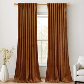 StangH Luxury Velvet Curtains Burnt Orange 102 inch Length Set of 2, Solid Festive Window Drapes Decorative for Holiday/Party Light Blocking for Living Room/Dining Room, W52 x L102
