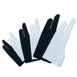 Gzingen 6 Pieces Artist Glove for Drawing Tablet (S M L), Two-Finger Tablet Drawing Gloves, Digital Artist Gloves for Graphics Pen Drawing Tablet Monitor Painting-Three Size in One (Black/White)
