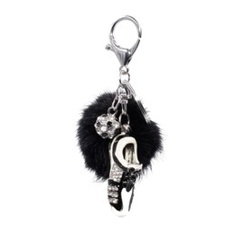 surell Sparkly Soccer Cleats Keychain with Real Mink Fur Pom - Soccer Shoes Key Chain - Cute Sporty Keychain for Girls and Boys - Plush Pom Pom Key Chains - Black