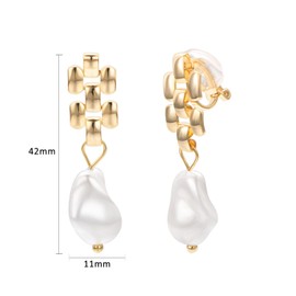Vissen White Baroque Pearl Drop Earrings For Women Gold Plated Weave Pearl Clip On Earrings Dainty Jewellery