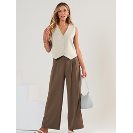 AUTOMET Vest for Women Summer Tops Spring Outfits Linen 2025 Fashion Button Down Sleeveless Business Casual Dressy Clothes Apricot L