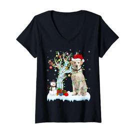 Womens Xmas Tree Decoration Lights Labrador Retriever Dog Christmas V-Neck T-Shirt