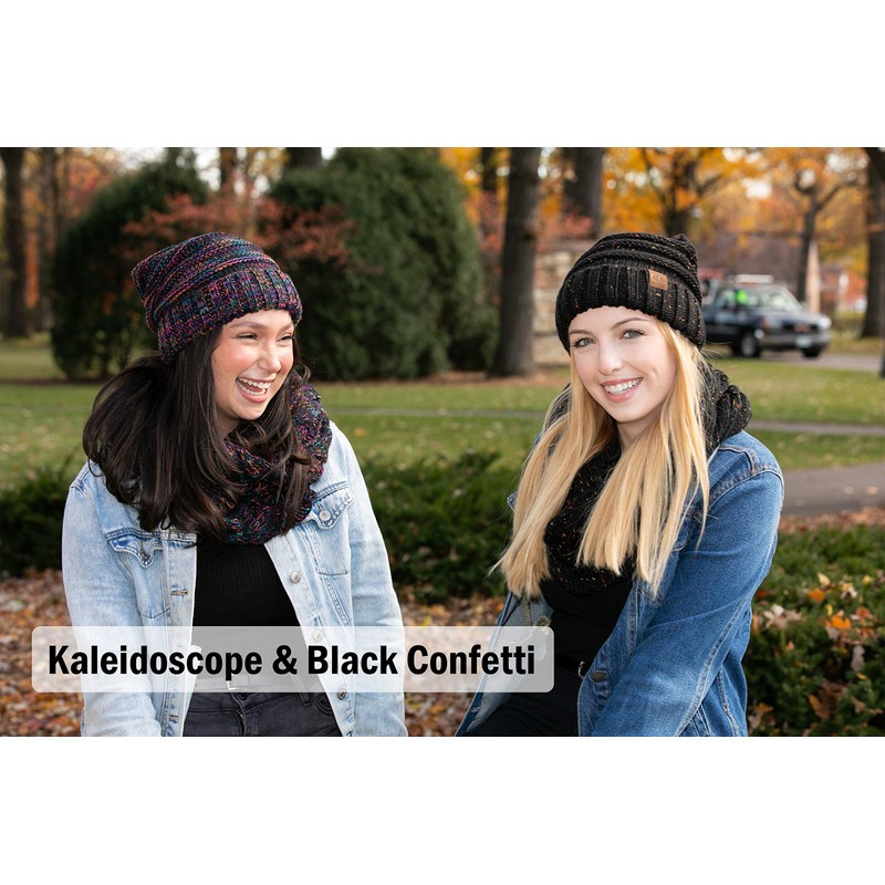 Oversized Slouchy Beanie Matching Scarf Winter Set Bundle - Black