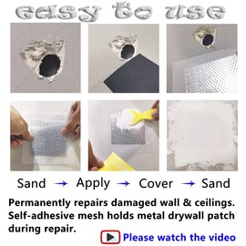 Ansoon Wall Repair Drywall Repair kit, Self Adhesive Fiberglass 4 Inch Aluminum Wall Fiber Mesh Large Hole Repair Patch Sheetrock Ceiling Dry Wall Fixing Patch for Drywall Plasterboard