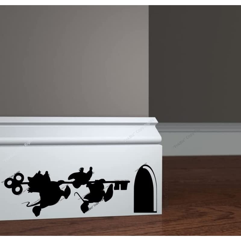 FnkBiz Jaq and Gus Wall Decal Mouse Hole Baseboard Sticker