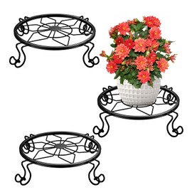 INMTIE Metal pot holder, heavy-duty pot holder, indoor and outdoor rust proof metal pot container circular holder, home and garden decoration display stand (3-piece set in black)