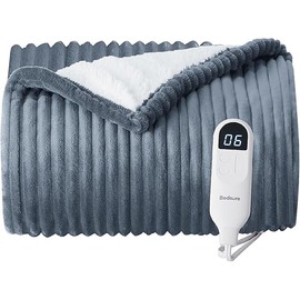 Bedsure Heated Blanket Electric Throw - Soft Ribbed Flannel GentleSoft™ Electric Blanket, Heating with 4 Time Settings, 6 Heat Levels, 3 hrs Timer Auto Shut Off, Gift for Grandma (50x60 inches, Grey)