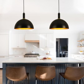 GRUSTRUST 17.72'' Large Black Pendant Light Kitchen Island Industrial Black and Gold Dome Pendant Light Modern Farmhouse Hanging Vintage Pendant Lighting, for Dining Room Bedroom Hallway