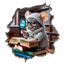 Mouse Reading Book Wall Murals Peel and Stick for Kids Room, Classroom Wall Decor - 3D Effect Wall Mural, Ideal Wall Stickers & Murals, Decorative Decal for Educational Spaces Design 19