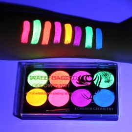 MEICOLY Glow Uv Negrolight Pintura Facial, 8 Colores Brillantes Neón Fluorescente Rave Paleta de Pintura Corporal, Delineador de Ojos Activado Por Agua, A Base de Agua Resplandor En La Oscuridad Hallo