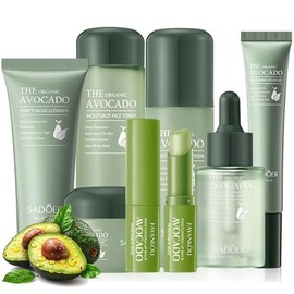 Kit de cuidado de la piel de aguacate de 7 piezas, set de regalo para el cuidado de la piel con limpiador facial, tónico, loción, suero facial, crema 