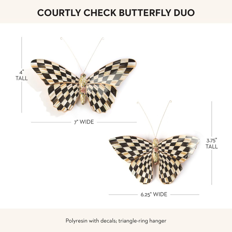 MACKENZIE-CHILDS Butterfly Duo, Hanging Butterfly Wall Decor, Black-and-White Courtly Check,
