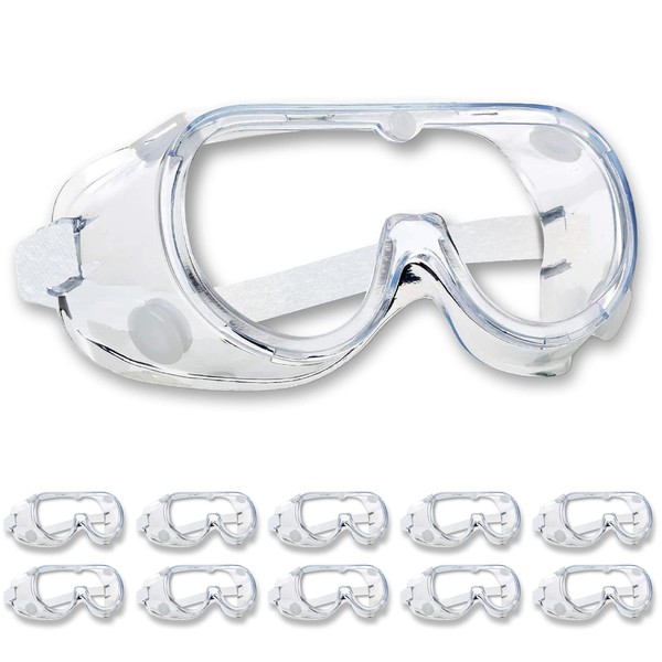 ATERET 10 Pack Safety Goggles, Lightweight Adjustable Clear Lens Eyewear,