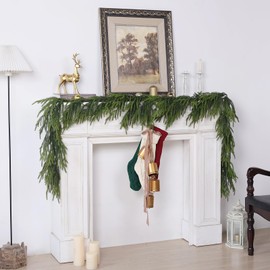 9FT Real Touch Norfolk Pine Garland - Artificial Christmas Garland Green Long Faux Pine Garland for Holiday Window Fireplace Mantle Indoor Outdoor Decor
